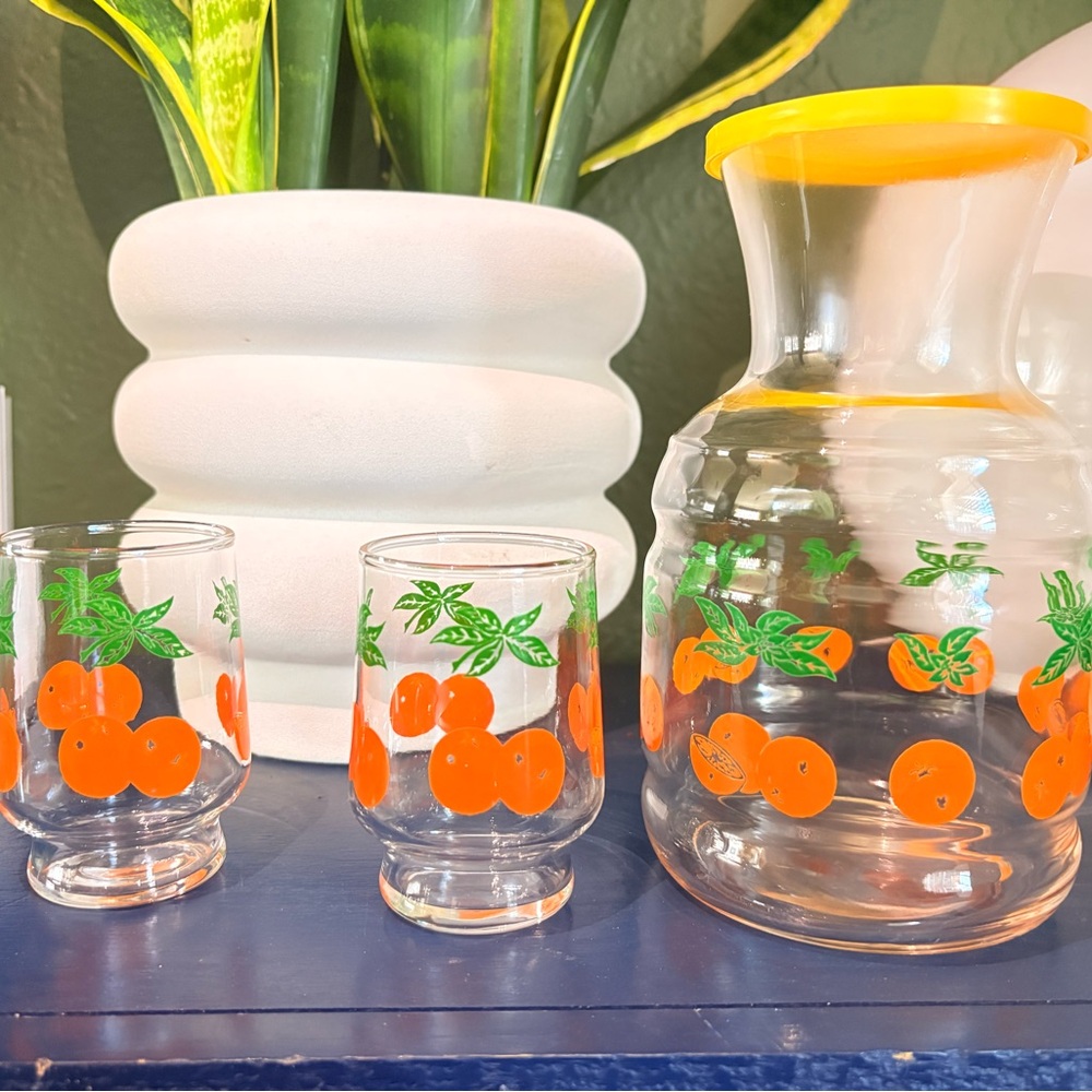 Vintage Anchor Hocking Orange and Green Drinkware Set